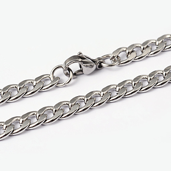 304 Stainless Steel Curb Chain Necklaces, with Lobster Claw Clasps, Stainless Steel Color, 21.7 inch(55cm)