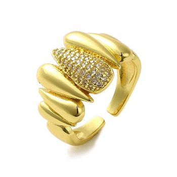 Brass with Cubic Zirconia Rings, Real 18K Gold Plated, Teardrop, Inner Diameter: US Size 7 1/4(17.5mm)
