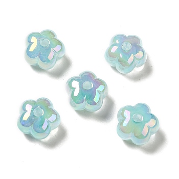 UV Plating Rainbow Iridescent Acrylic Beads, Flower, Pale Turquoise, 13.7x14x8.5mm, Hole: 2.6mm