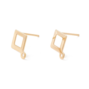 201 Stainless Steel Stud Earring Findings, with 316 Surgical Stainless Steel Pins and Horizontal Loop, Rhombus, Real 24K Gold Plated, 12x9mm, Hole: 1mm, Pin: 0.7mm
