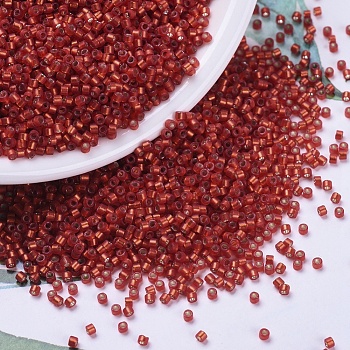 MIYUKI Delica Beads, Cylinder, Japanese Seed Beads, 11/0, (DB0683) Dyed Semi-Frosted Silver Lined Red Orange, 1.3x1.6mm, Hole: 0.8mm, about 2000pcs/10g