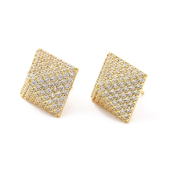 Clear Cubic Zirconia Pyramid Stud Earrings, Brass Jewelry for Women, Cadmium Free & Lead Free, Real 18K Gold Plated, 14.5x14.5mm, Pin: 0.9mm