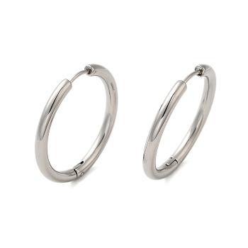 Non-Tarnish 304 Stainless Steel Hoop Earrings, Manual Polishing Huggie Earrings, Stainless Steel Color, 9 Gauge, 30x3mm, Pin: 0.9mm(±0.1mm), Inner Diameter: 24mm