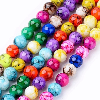 Spray Painted Glass Beads Strands, Round, Mixed Color, 8mm, Hole: 1mm, about 55pcs/strand, 16 inch