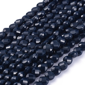 Glass Beads Strands, Faceted, Flat Round, Prussian Blue, 6x4mm, Hole: 1.2mm, about 98pcs/Strand, 22 inch(53.5cm)