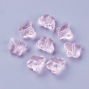 Transparent Glass Beads, Faceted, Butterfly, Pearl Pink, 8x10x5.5mm, Hole: 1mm