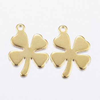 304 Stainless Steel Charms, Clover, Real 24K Gold Plated, 13.5x10x0.8mm, Hole: 1mm