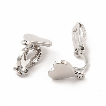 Alloy Clip-on Earring Findings, with Horizontal Loops, Heart, Platinum, 16x10.5x9mm, Hole: 1.5mm