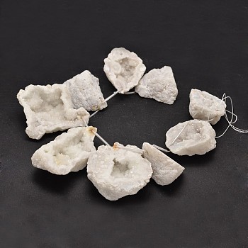 Nuggets Natural Druzy Geode Quartz Crystal Beads Strands, White, 38~55x48~68x18~25mm, Hole: 1mm, about 9pcs/strand, 10.5 inch
