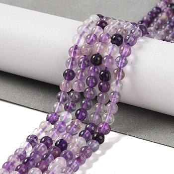 Natural Purple Fluorite Beads Strands, Round, 4mm, Hole: 0.9mm, about 103pcs/strand, 15.55''(39.5cm)
