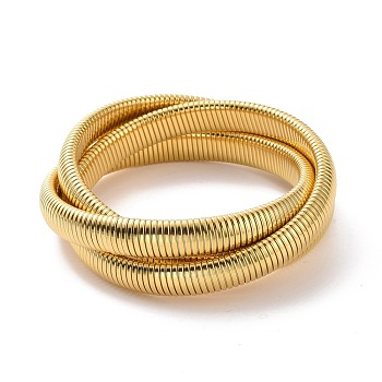 304 Stainless Steel Interlocking Flat Snake Chains Bracelet, Triple Rows Stretch Intertwined Bracelet for Women, Golden, Inner Diameter: 2-1/2 inch(6.4cm)