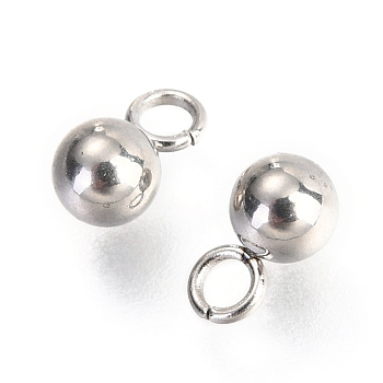 Non-Tarnish 202F Stainless Steel Charms, Ball, Stainless Steel Color, 7x4mm, Hole: 1.8mm