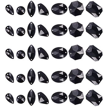 Sew on Rhinestone, Taiwan Acrylic Rhinestone, Two Holes, Garments Accessories,  Mixed Shapes, Flat Back and Faceted, Black, 70pcs/box