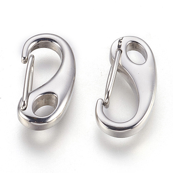304 Stainless Steel Push Gate Snap Keychain Clasp Findings, Stainless Steel Color, 26x12~12.5x4.5~6.5mm, Hole: 6.3x4.3±0.2mm