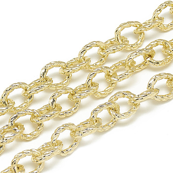 Aluminum Cable Chains, Textured, Unwelded, Oval, Light Gold, 12x10x2.5mm