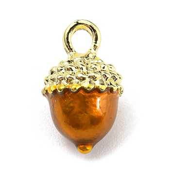 Alloy Charms, with Enamel, Golden, Acorn Charms, Chocolate, 14x9x8mm, Hole: 2mm