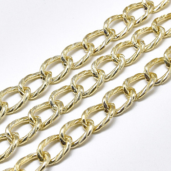 Aluminium Curb Chains, Textured, with Spool, Unwelded, Light Gold, 15x10x2mm, about 65.61 Feet(20m)/roll