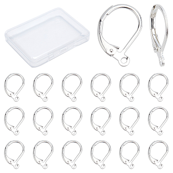 40Pcs Brass Huggie Leverback Earring Findings, with Loop, Silver, 15.6x10x2mm, Hole: 1.4mm, Pin: 0.8mm, 40Pcs/Box
