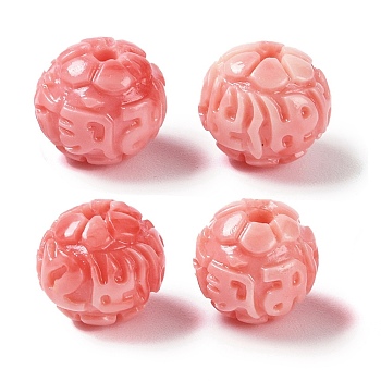 Synthetic Shell Dyed Carved Beads, Round, Light Coral, 9x8mm, Hole: 1.6mm