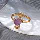 3Pcs Copper Wire Wrapped Round Natural Amethyst & Natural Aquamarine & Natural Rose Quartz Bead Finger Rings for Women(RJEW-JR00808)-4