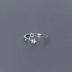 Alloy with Crystal Rhinestone Cuff Open Rings for Women, Star, Platinum, Inner Diameter: Adjustable(FS-WG2A069-01)