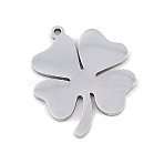 304 Stainless Steel Pendants, Clover Charm, Stainless Steel Color, 16.5x15x1mm, Hole: 1mm(STAS-Z183-03P)
