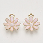Light Gold Plated Alloy Pendants, with Enamel, Flower, Pink, 17.5x14.5x3mm, Hole: 2mm(ENAM-T009-39C)