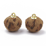 Handmade Cloth Fabric Covered Pendants, with Golden Tone Alloy Findings, Round, Camel, 16~17x14mm, Hole: 1.5mm(WOVE-N006-21C)