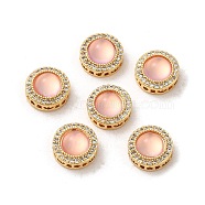 Brass Micro Pave Cubic Zirconia Multi-Strand Links, with Resin Imitation Pink Opal, Flat Round, Real 18K Gold Plated, Pearl Pink, 10x5.5mm, Hole: 1.2mm(KK-M270-18G-01)