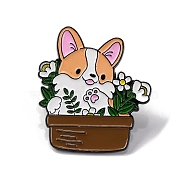 Creative Cartoon Cute Corgi Dog Zinc Alloy Brooches,Enamel Pins for Clothes Backpack, Dog, 30x27mm(JEWB-U001-01F)