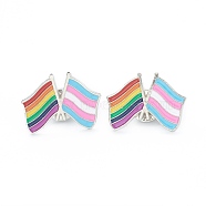 Alloy Pride Enamel Brooches, Enamel Pin, with Butterfly Clutches, Rainbow Flag, Platinum, Colorful, 20.5x28x10mm(JEWB-M020-15-P)