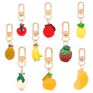 WADORN 9Pcs 9 Style Fruit Keychain, Resin Pendant Keychain, with Iron Swivel Clasp, Durian & Orange & Peach, Mixed Color, 62~80mm, 1pc/style(KEYC-WR0001-20)