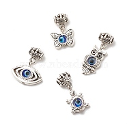 Tibetan Style Alloy & Resin Pendants, with Iron & 304 Stainless Steel Findings, Evil Eye, Butterfly & Owl & Eye & Turtle, Antique Silver, 23~33mm, Hole: 3.7mm(PALLOY-JF01730)
