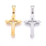 304 Stainless Steel Pendants, Cut-Out, with Hollow, Cross, Mixed Color, 27x18x2.2mm, Hole: 8x4mm(STAS-H469-34)