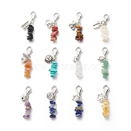 Gemstone Chips Beaded Pendant Decorations, Lobster Clasp Charms, with Tibetan Style Alloy Charms and Iron Findings, Star & Bear & Heart, Elephant, Footprint, 42mm, 12pcs/set(HJEW-JM00709)