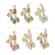 Brass Micro Pave Cubic Zirconia Pendants, Real 16K Gold Plated, Bear Charms, Mixed Color, 26.5x18x7mm, Hole: 5x3mm.(KK-M240-15)