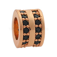 Brass Micro Pave Cubic Zirconia European Beads, Flat Round, Rose Gold, 9x5.5mm, Hole: 5mm, 3pcs/bag(KK-T030-LA835-3X3)