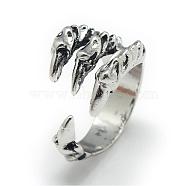 Adjustable Alloy Cuff Finger Rings, Eagle Claw, Size 8, Antique Silver, 18mm(RJEW-S038-007)
