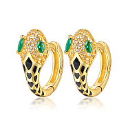 Snake Shape 925 Sterling Silver Hoop Earrings, with Green Cubic Zirconia, Golden, 6mm(WH7700-1)