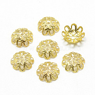 Plated Iron Fancy Bead Caps, Flower, Multi-Petal, Filigree, Golden, 10x3mm, Hole: 1mm, about 540pcs/50g(X-IFIN-S696-33G-10mm)