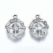 UV Plated Alloy Pendants, with Crystal Rhinestone, Cadmium Free & Lead Free, Flower, Platinum, 21.5x17x5mm, Hole: 1.8mm(PALLOY-S181-028-RS)