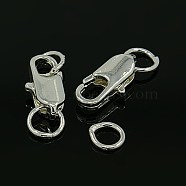 Brass Lobster Claw Clasps, Cadmium Free & Lead Free, Silver, 16x6mm, Hole: 2.5mm(KK-KK802-S)