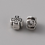 Alloy Beads, Cross, Antique Silver, 6x6x4.5mm, Hole: 2mm(PALLOY-TAC0013-33A)