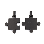 304 Stainless Steel Split Pendants, Couples Charm, Puzzle Charm, Black, 27.5x22x3mm, Hole: 6.5x3.5mm(STAS-K283-01EB)