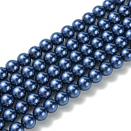 Eco-Friendly Glass Pearl Bead Strands, Round, Dyed, Cotton Cord Threaded, Midnight Blue, 10mm, Hole: 1.2~1.5mm, about 42pcs/strand, 15.7 inch(HY-A008-10mm-RB069)