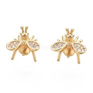 Brass Micro Pave Cubic Zirconia Stud Earring Findings, with 925 Sterling Silver Pins, for Half Drilled Bead, Nickel Free, Mosquito Shape, Real 18K Gold Plated, Clear, 11x11mm, Pin: 0.8mm, Pin: 0.8mm(for half drilled beads)(KK-N233-044-01)
