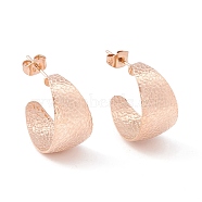 Ion Plating(IP) 304 Stainless Steel Chunky C-shape Stud Earrings, Half Hoop Earrings for Women, Rose Gold, 21x12mm, Pin: 0.7mm(EJEW-P198-11RG)