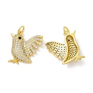 Rack Plating Eco-Friendly Brass Micro Pave Cubic Zirconia Pendants, Long-Lasting Plated, Lead Free & Cadmium Free & Nickel Free, Bird Charms, Real 18K Gold Plated, 18x17.5x4mm, Hole: 3.4mm(KK-F844-06G)