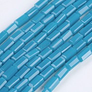 Opaque Glass Beads Strands, Faceted, Cuboid, Cyan, 4~5x2~2.5x2~2.5mm, Hole: 0.5mm, about 100pcs/strand, 17.5~19 inch(44.5~48.5cm)(EGLA-F123-2x4mm-NC10)