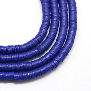 Handmade Polymer Clay Beads, Disc/Flat Round, Heishi Beads, Medium Blue, 6x1mm, Hole: 2mm, about 380~400pcs/strand, 17.7 inch(X-CLAY-R067-6.0mm-09)